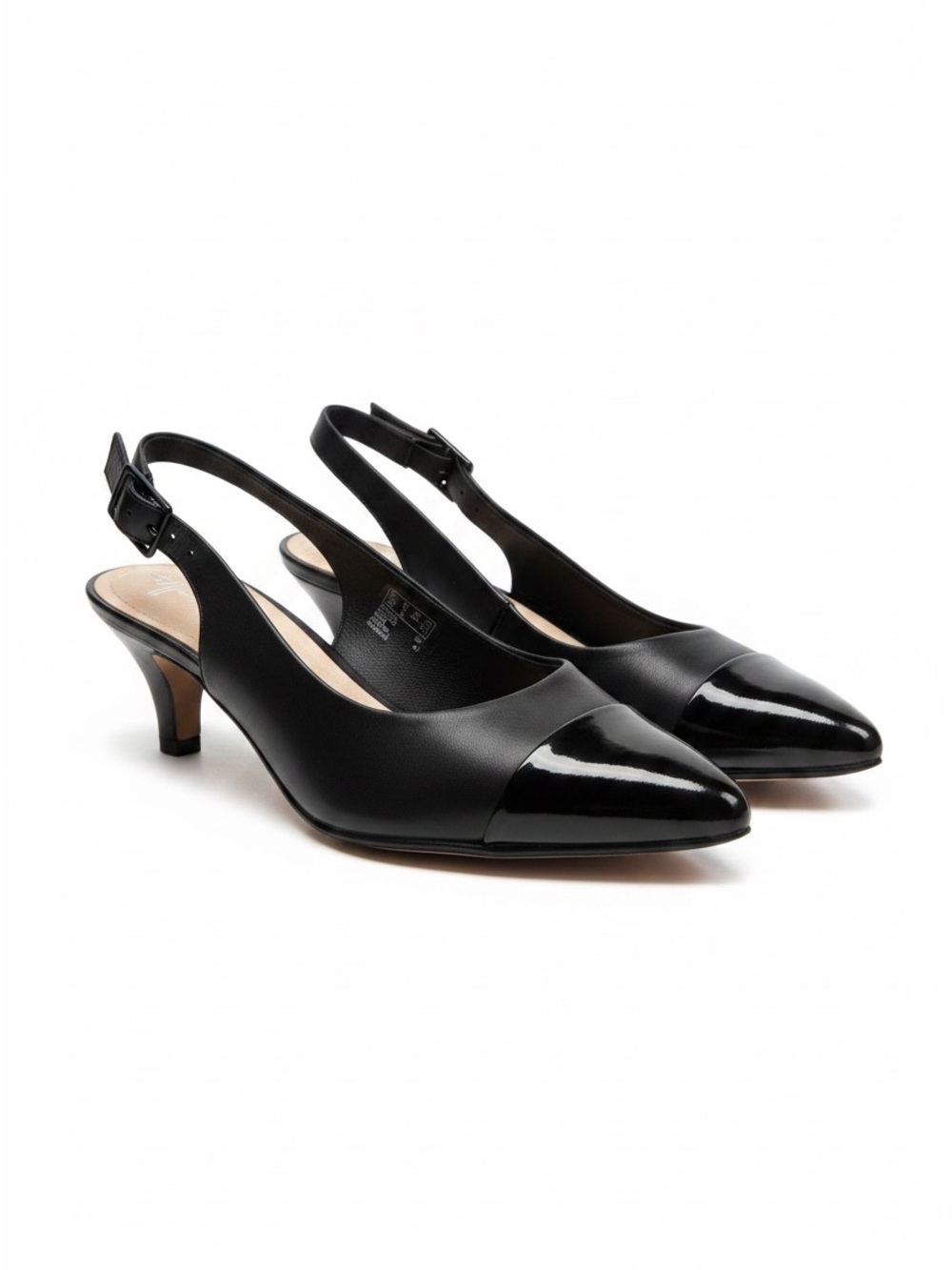 Clarks Collection Womens 7 Black Leather Slingback Pumps Pointed Cap Toe Heel